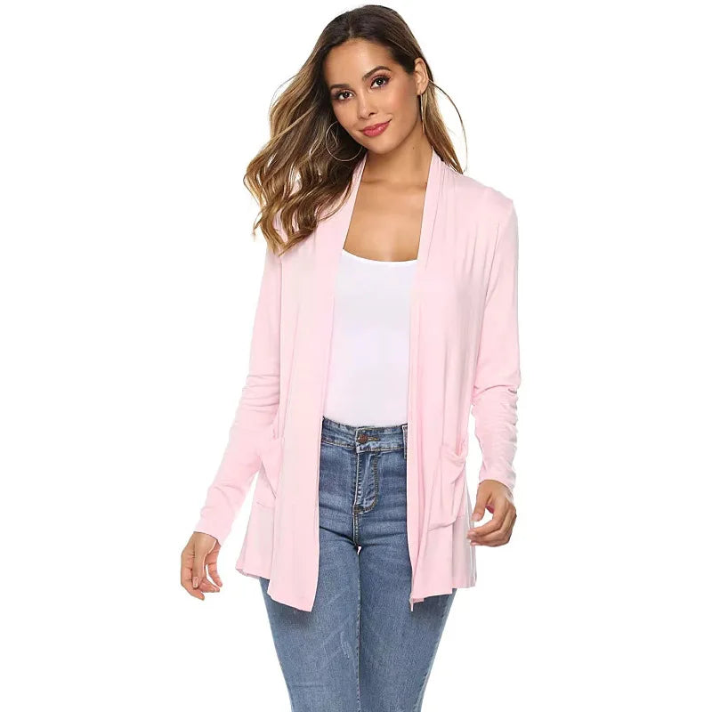 Women's Knitted Cardigan for Spring and Summer Versatile Large Size Cardigan Medium to Long Length Long Sleeve Outcoat