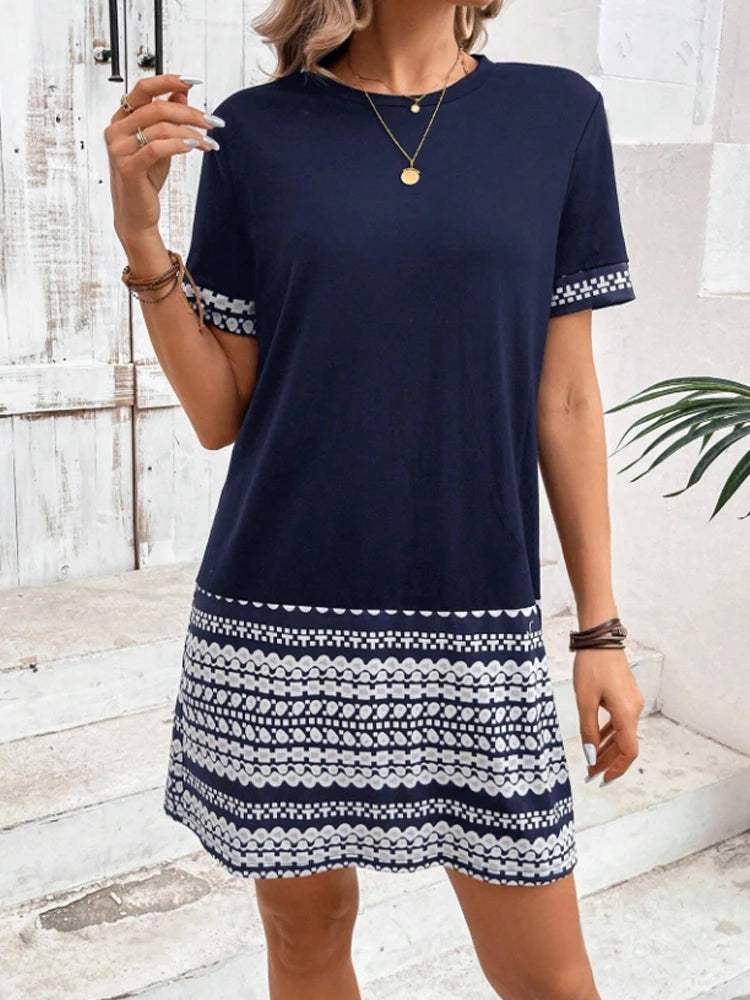 Women's Short Sleeve Bodycon Dress Geometric Print Spring Summer Music Festival Casual Fashion Ladies' Tight Dress