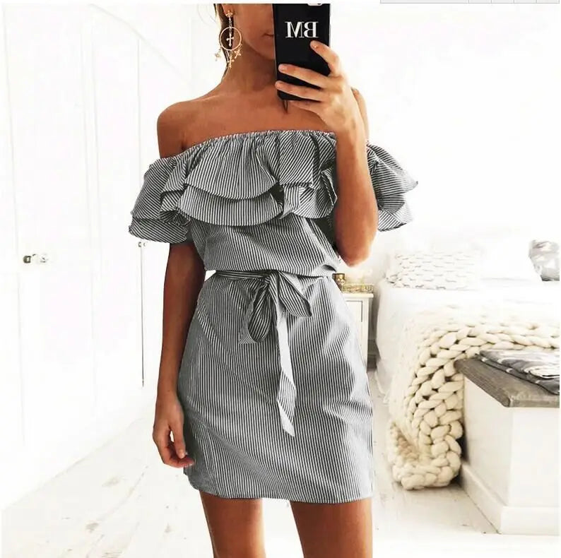 Women's Off Shoulders Ruffled Sleeves Dress