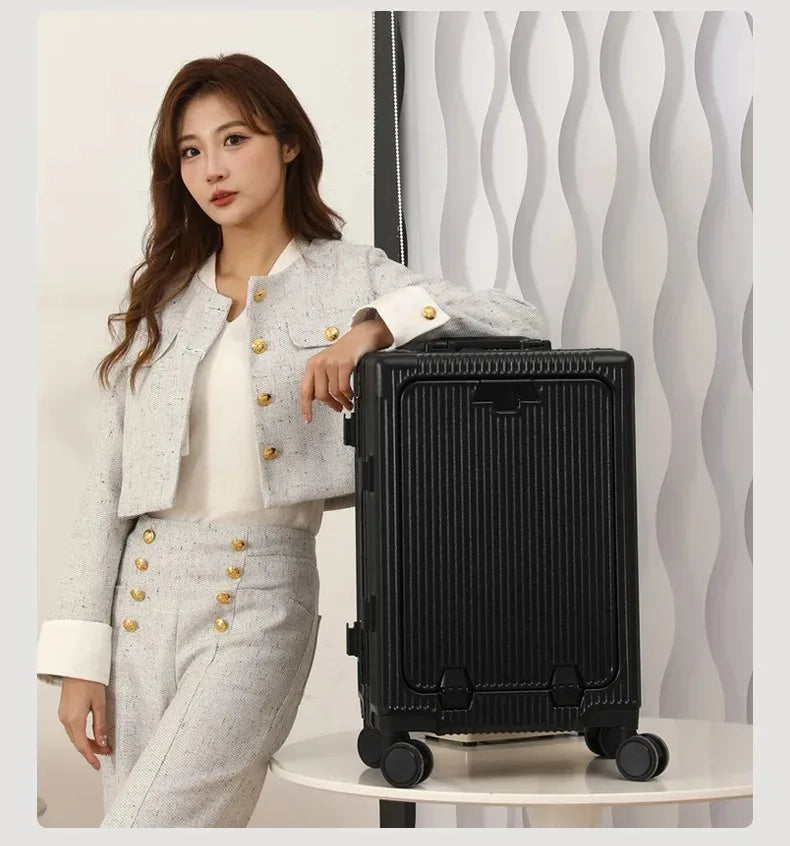 Aluminum Suitcase Front Opening Rolling Luggage