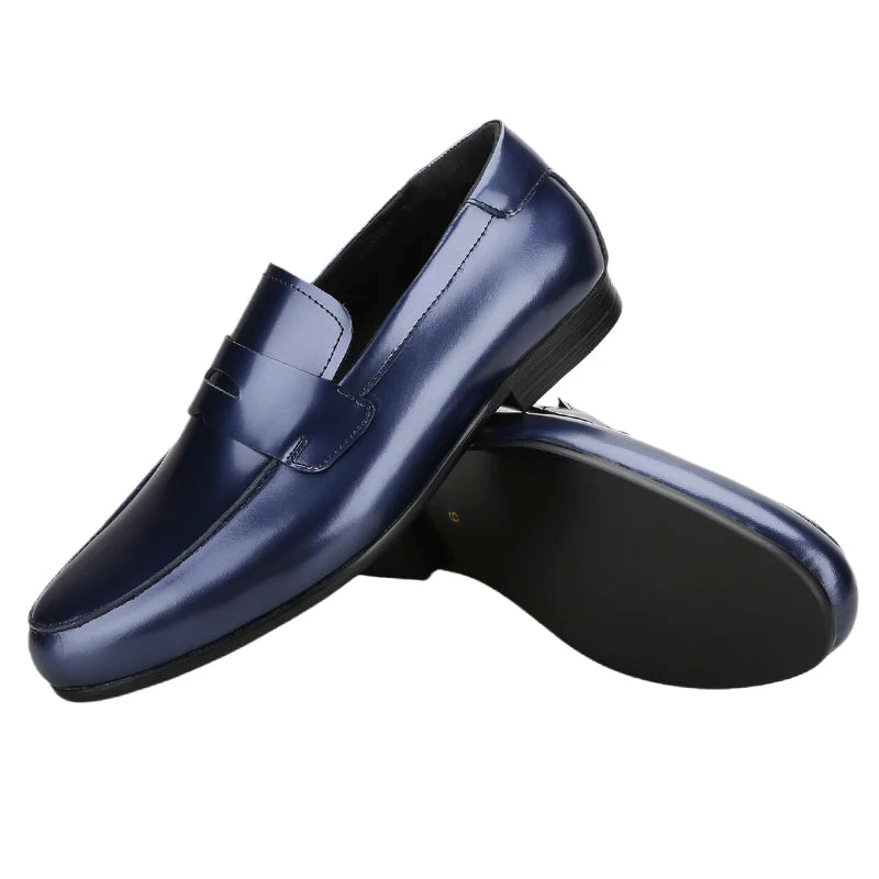 Piergitar Navy-Purple Smooth Genuine Leather Men's Penny Loafers Handmade Slip-On Male Flat Shoes For Party/Wedding Suit Wear