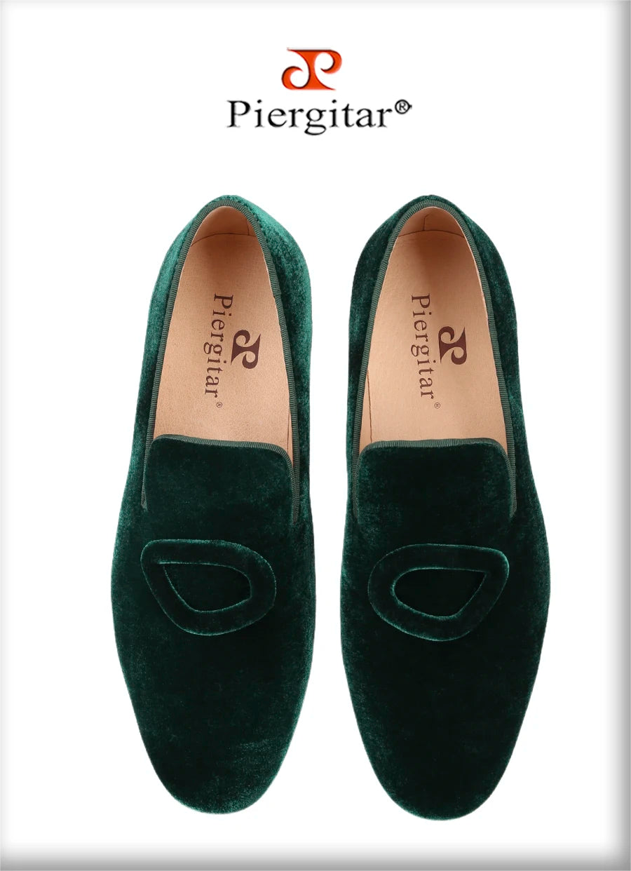 Piergitar New Arrival Two Colors Velvet Men's Smoking Slippers With Matching Velvet Buckles Handmade Slip-On Loafers Red Bottom