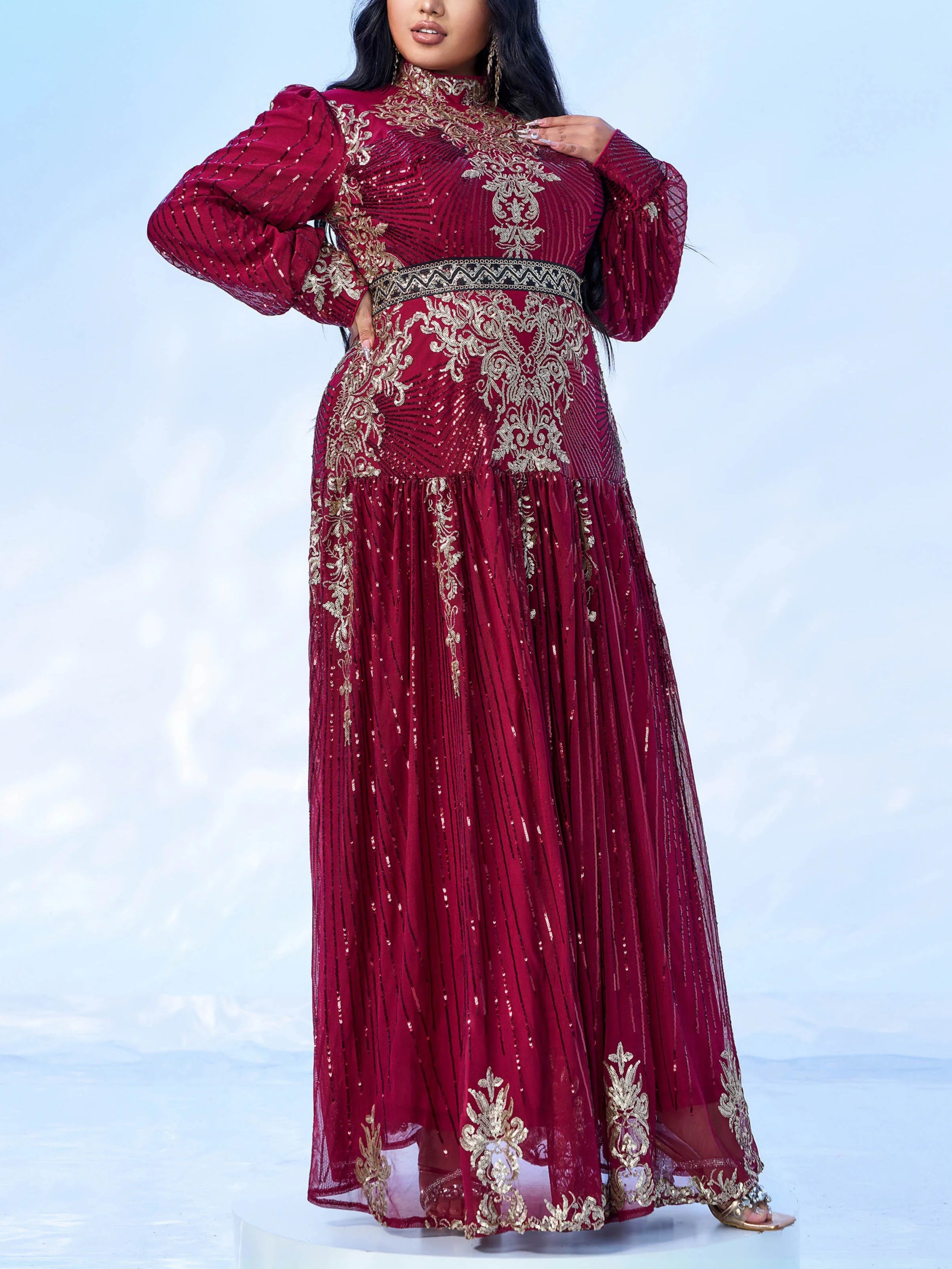 Women's Plus size Sequins High Neck Dress