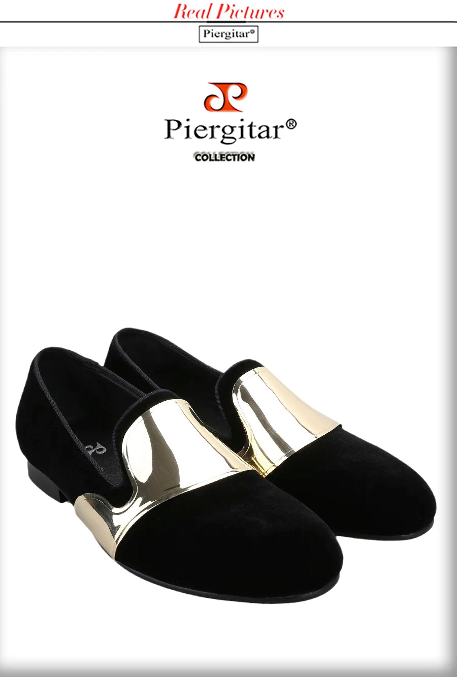 Piergitar Handmade Men Velvet Shoes With Across Gold Metal Buckles For Formal Suit Wear Fashion Party Slip-On Loafers Plus SIze