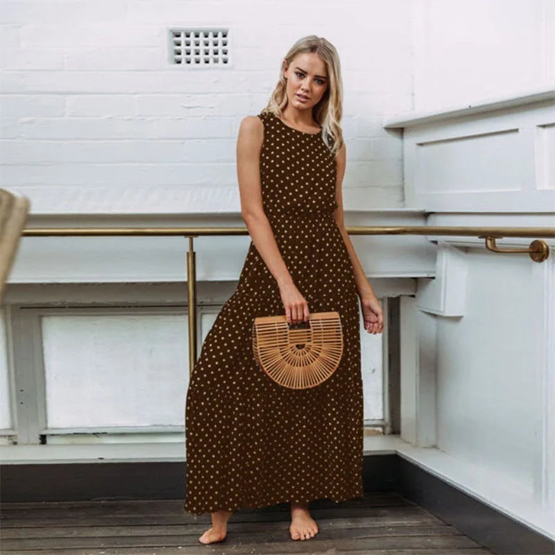 Women's Sleeveless Dot Loose Dresses