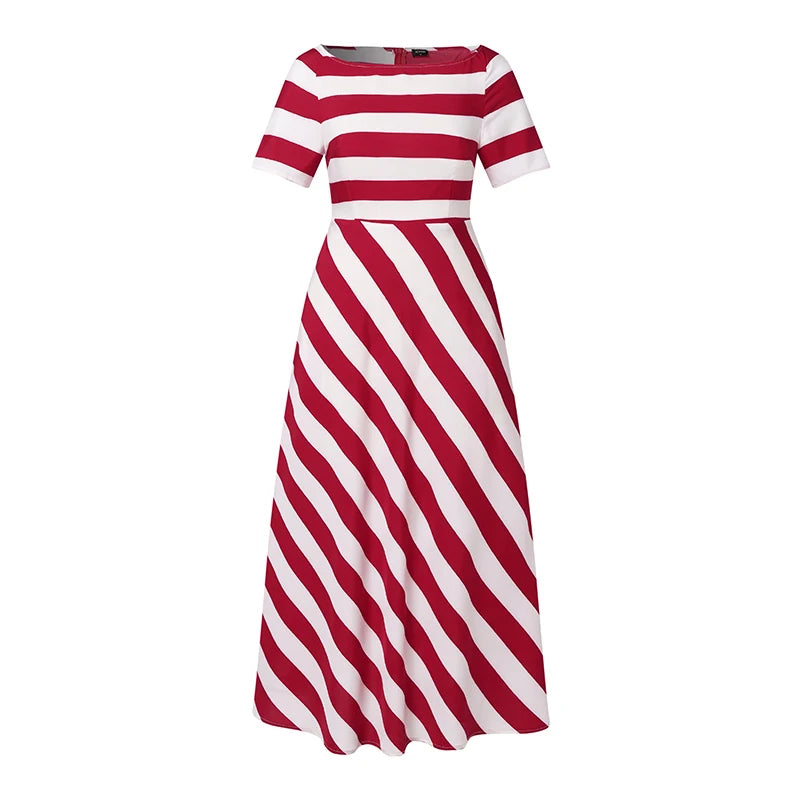 Stripe Maxi Dress VONDA Women Sexy Off Shoulder Printed Sundress 2024 Elegant Casual Loose Short Sleeve Robe Bohemian Vestidos
