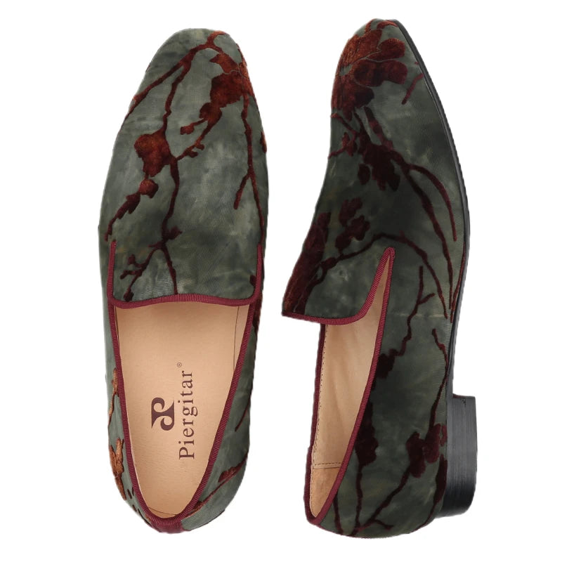 Men's Moccasins with Classic Bright Red Outsole and Three Colors of Flocking Jacquard Tie-Dyed Cottons