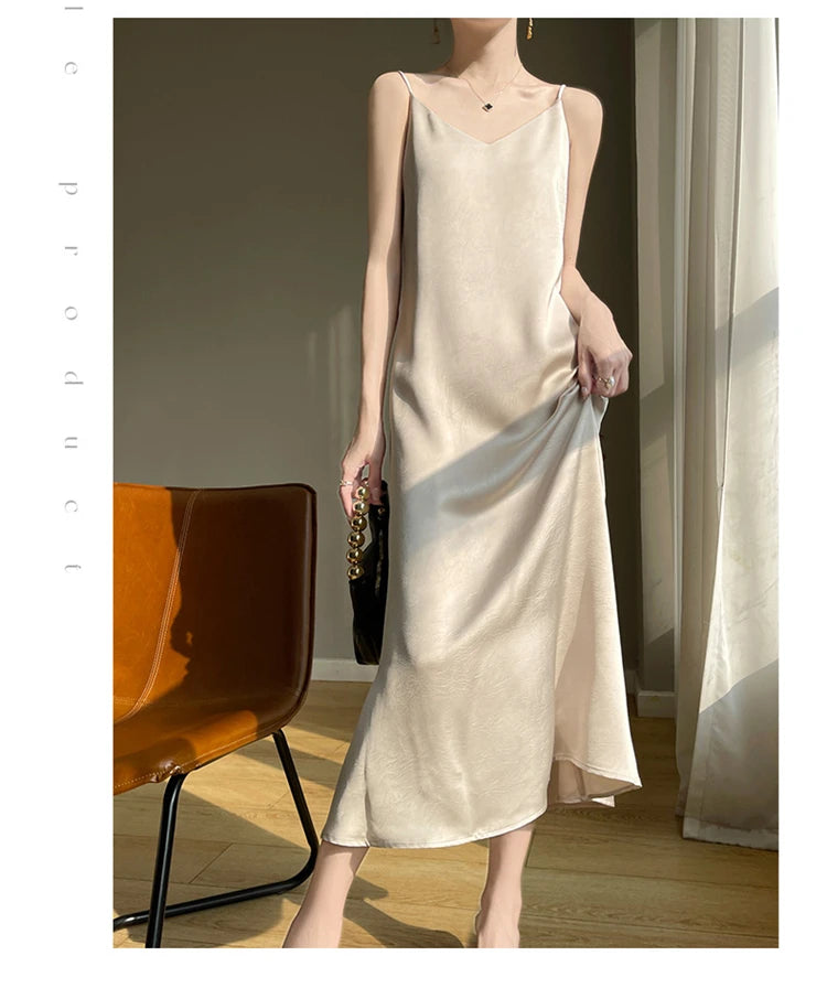 2025 New 100% Anti Wrinkle Mulberry Silk Strap Dress for Women's Summer New Loose Long Skirt