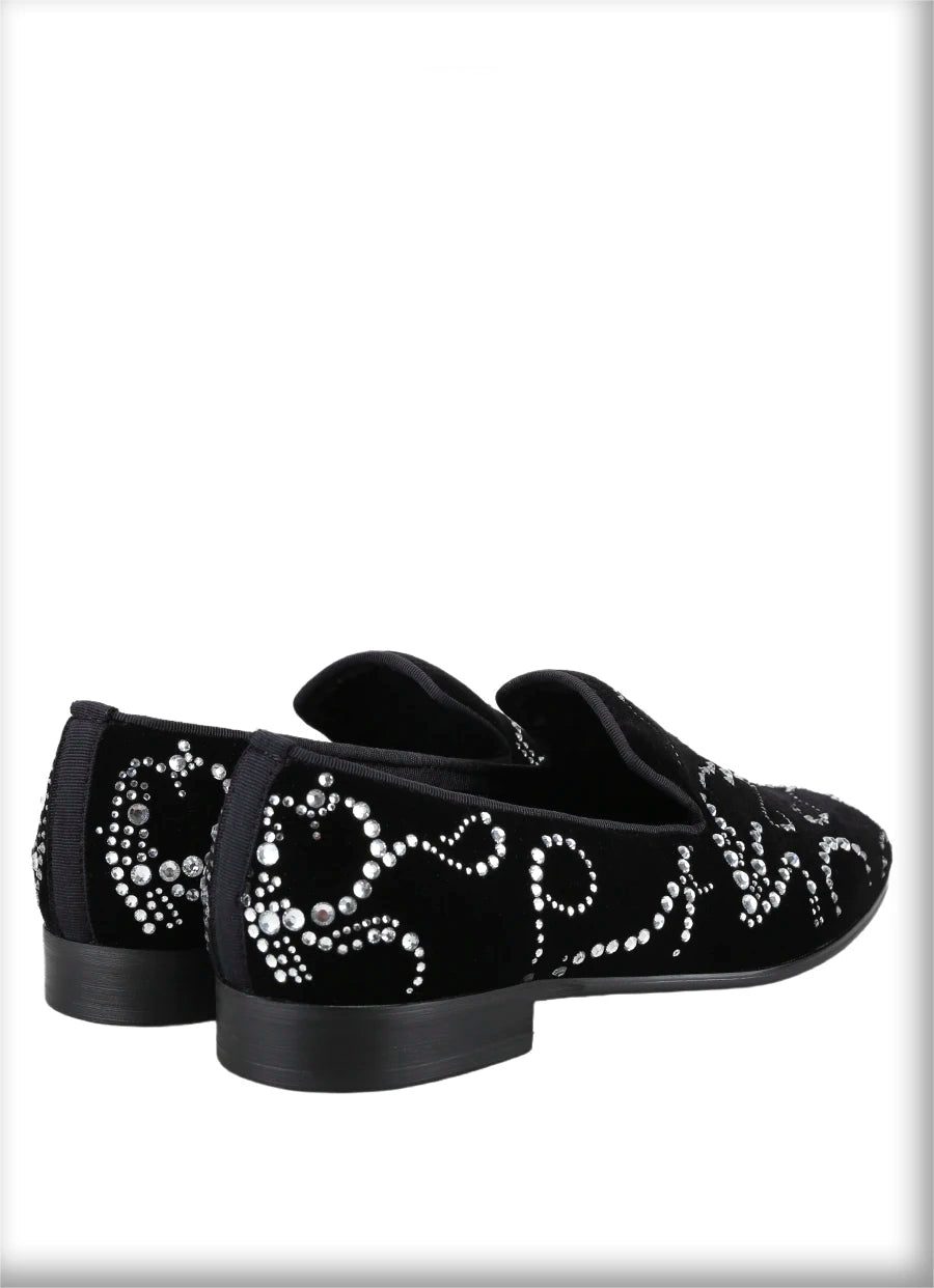 Black Velvet and Octodandelion Strass Loafers Same Design Luxury Brand Men's Moccasins with Handmade Crystals