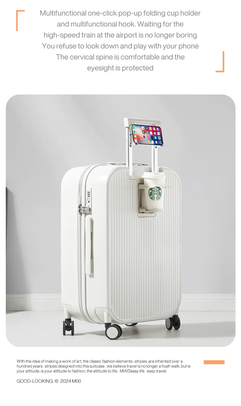 Carry On Luggage with Cup Phone Holder
