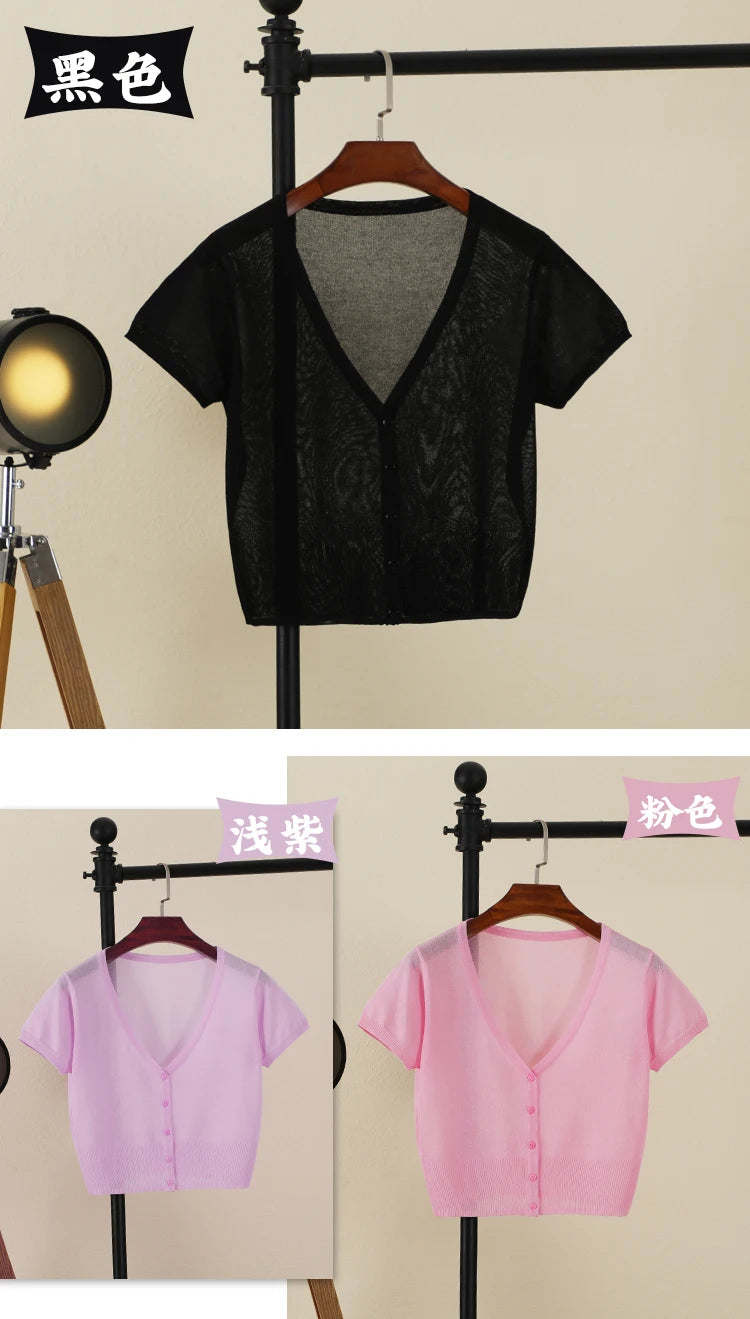 Outerwear Jerseys Summer Cardigan Women Cropped Blouse