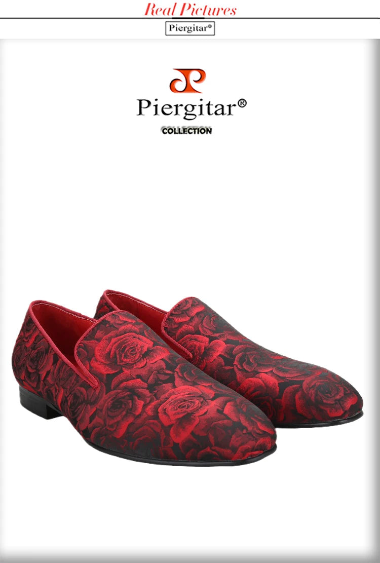 Piergitar Three Dimensional Flower Jacquard Fabric Men's Loafers For Party And Wedding Slip-On Moccasins Handmade In Guang Zhou