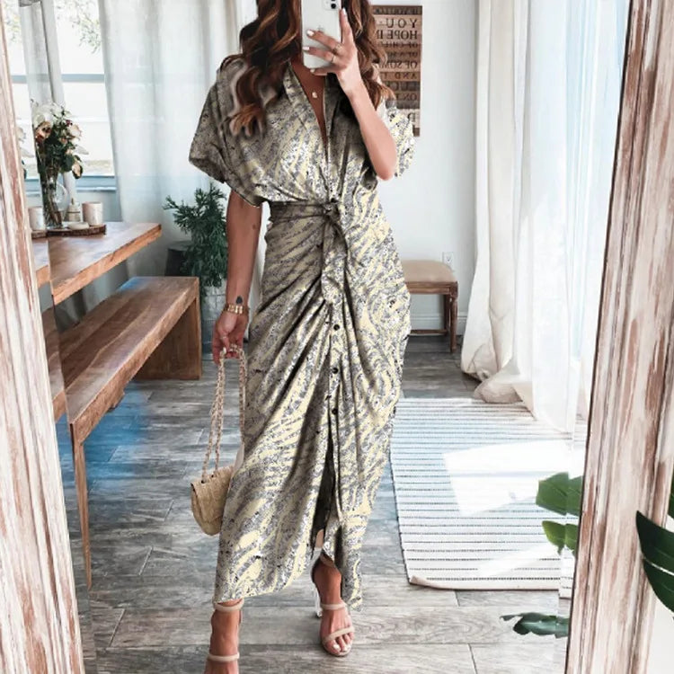 Women's Boho Print Turn-down Collar Dress