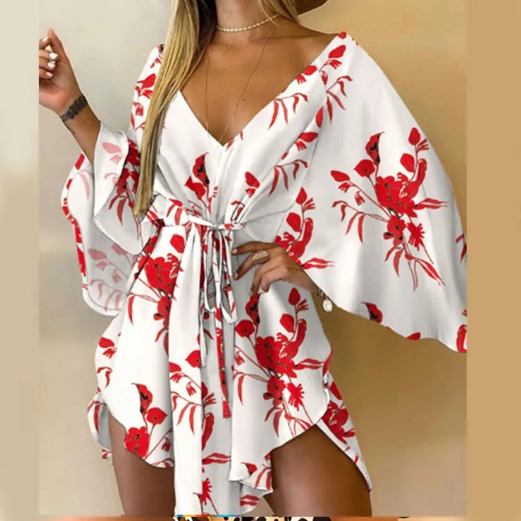 Women Ruffle Flowers Print Sundress