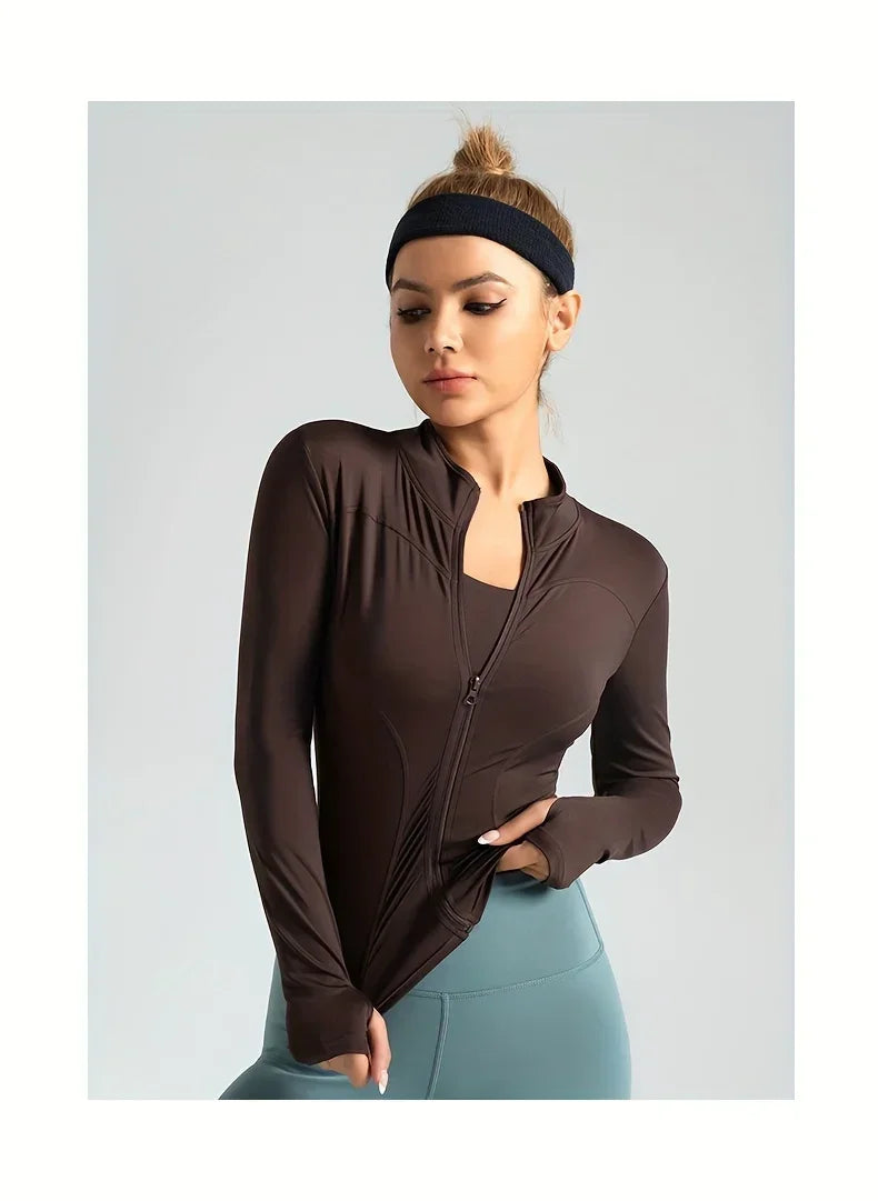 Seamless Sports Outerwear Yoga Coat Cropped Jacket for Gym Running High Waisted Moisture Wicking Workout Top with Coat Women