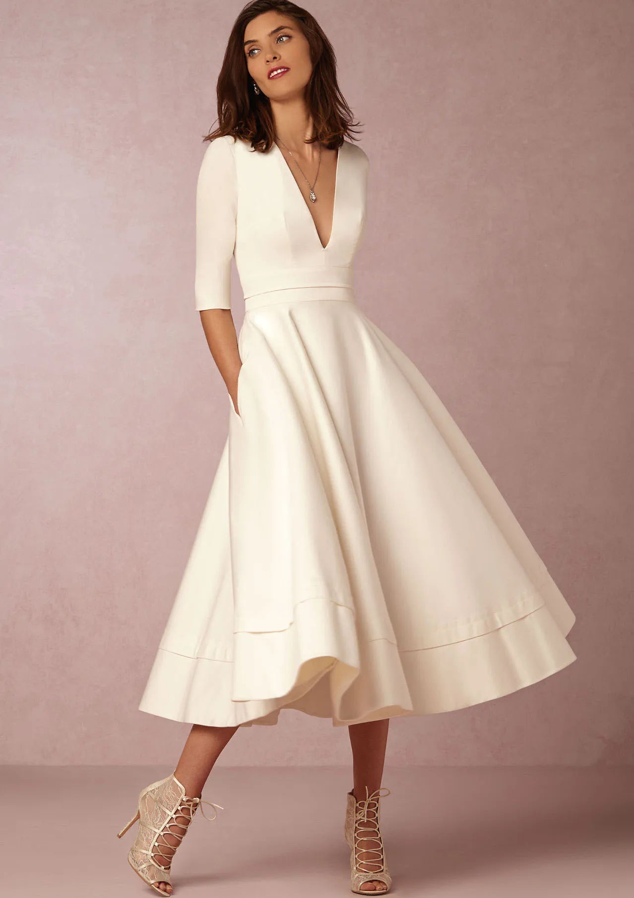 V-neck Short Sleeve Dresses for Women.
