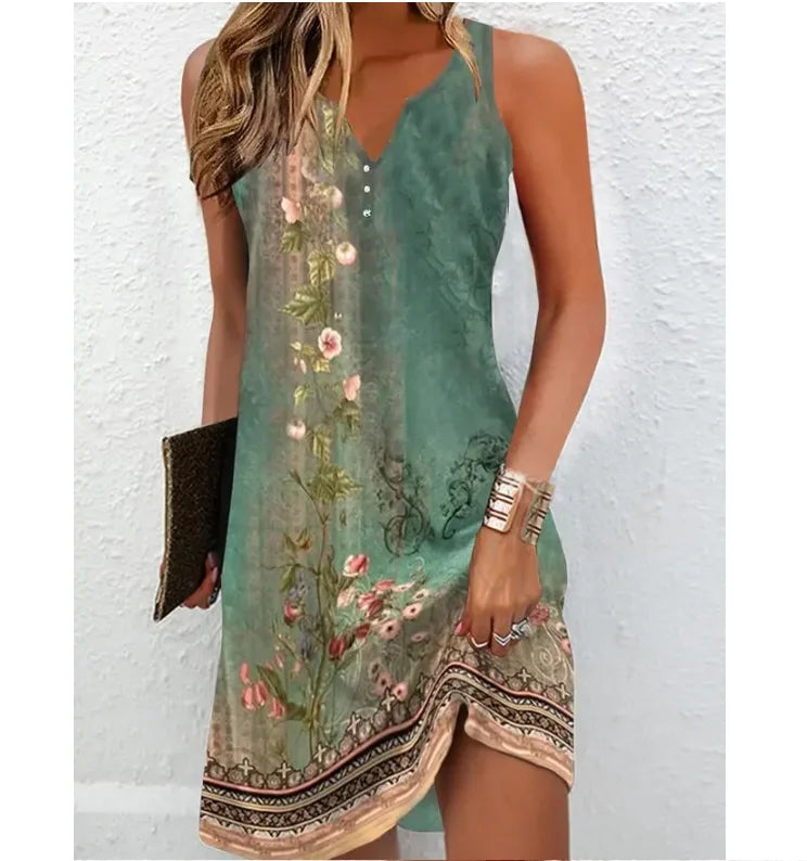 Women's dresses Summer fashion Stitching V neck Loose bohemian vacation woman Basic sleeveless