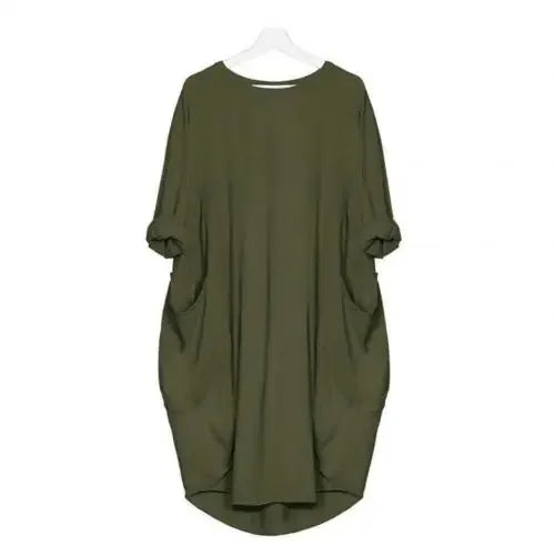 Women Casual Loose Dress with Pocket Fashion Ladies Solid Dress Women's O Neck Long Tops T Shirt Dress Streetwear Plus Size