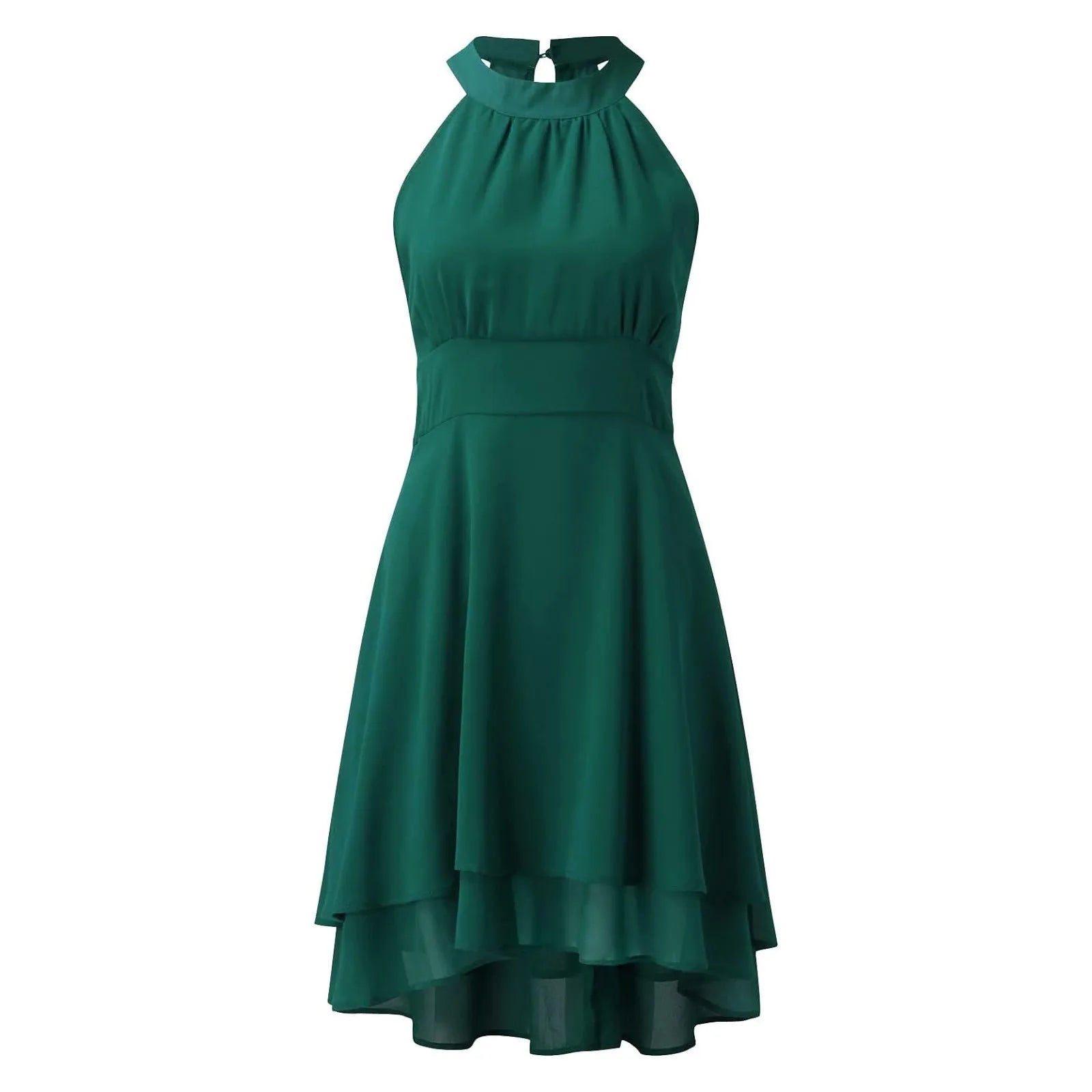 Women's Sleeveless Chiffon High-Waist Layered Halter Dress