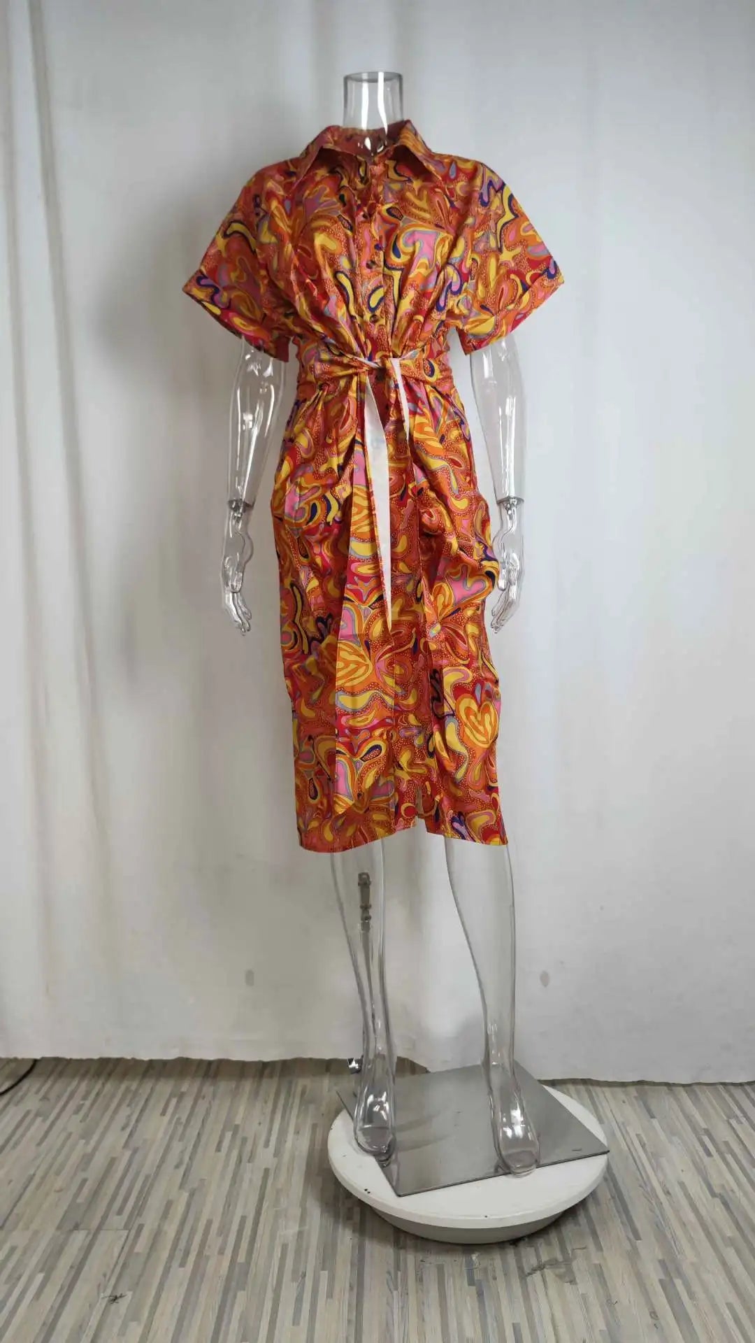 Women's Boho Print Turn-down Collar Dress