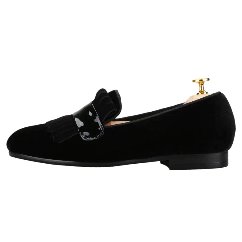 Piergitar Three Colors Velvet Men Classic Loafers With Handmade Suede Fringed For Fashion Party Slip-On Dress Shoes Plus Size