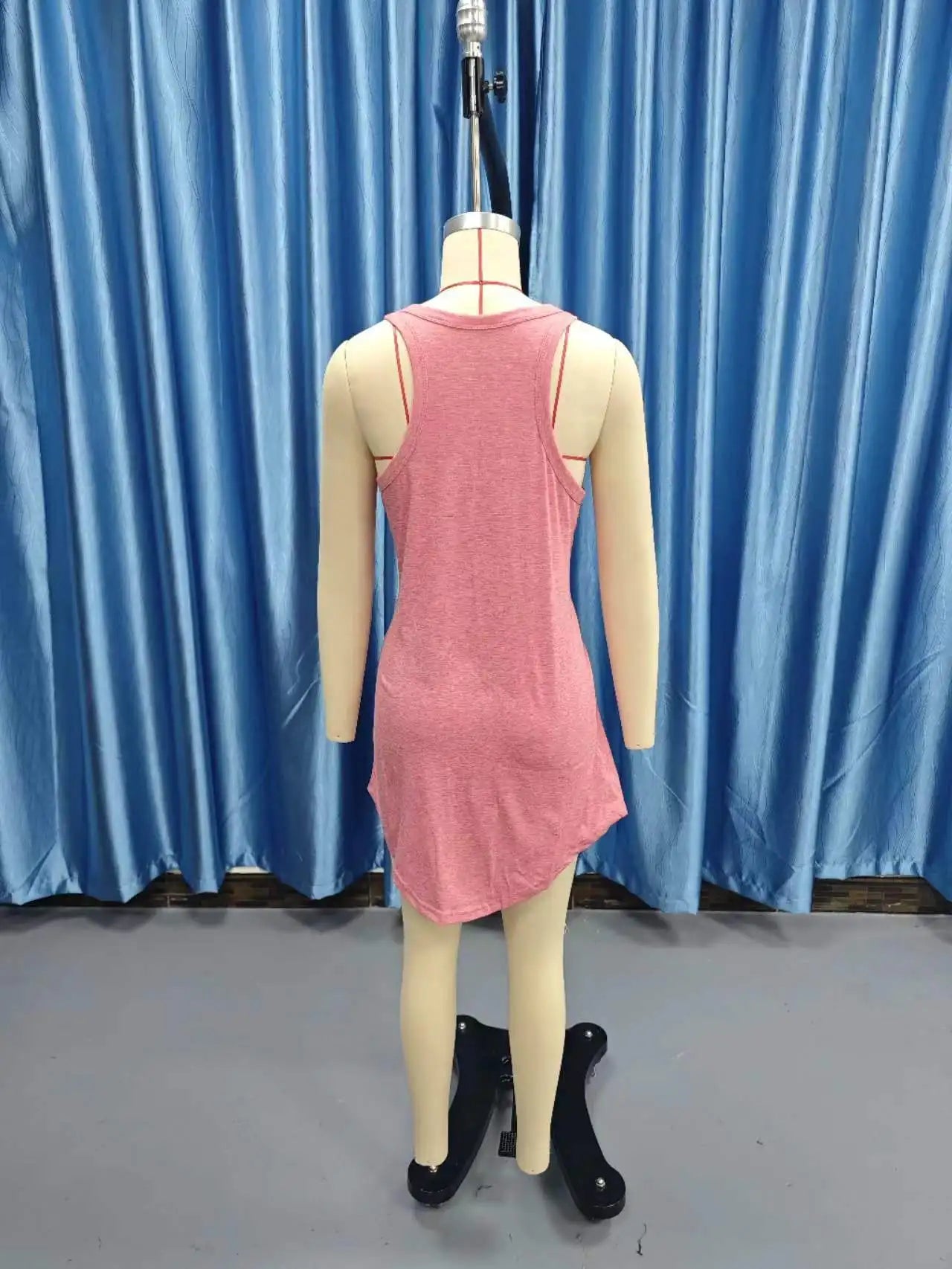 Summer environment women's solid color U-neck sleeveless herringbone suspender vest dress casual versatile short skirt