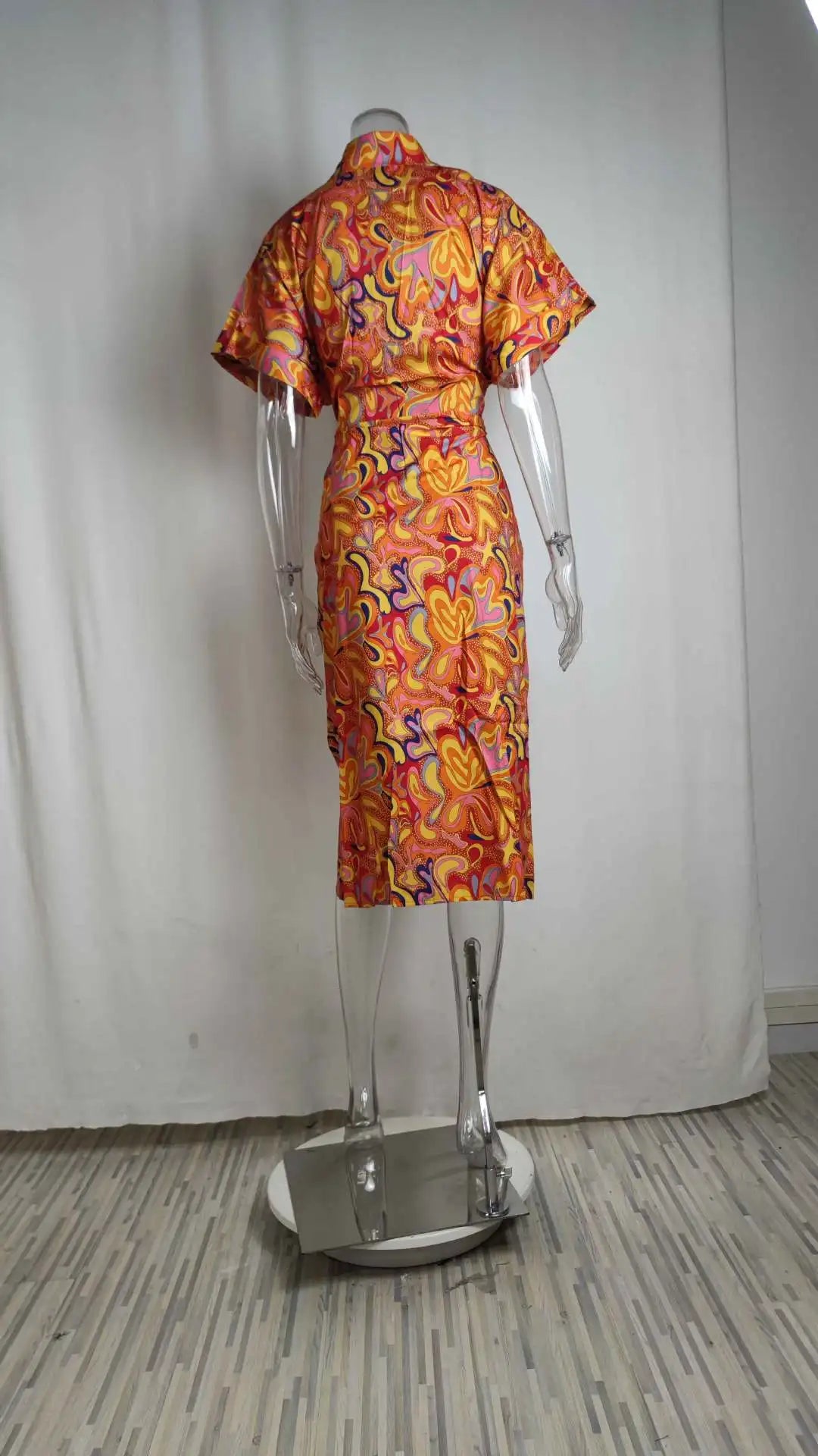 Women's Boho Print Turn-down Collar Dress