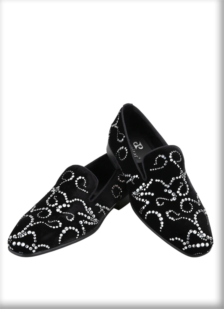 Black Velvet and Octodandelion Strass Loafers Same Design Luxury Brand Men's Moccasins with Handmade Crystals