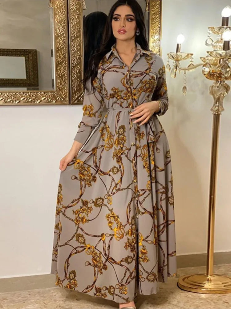 Digital Printed Single Breasted Long Dress Spring Autumn Women New Fashionable Women's Casual Long Sleeved Shirt Collar Dress