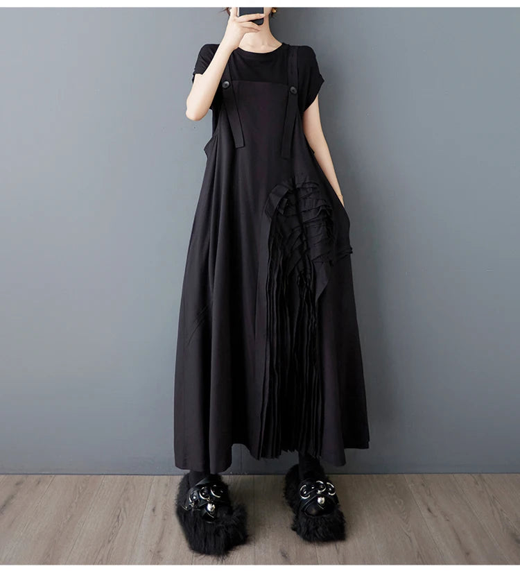 Unique Style New 2025 Summer Korean Style Woman Black Sleeveless Sundress Loose Fit Girls Casual Beach Cute Sun Dress JKXD057