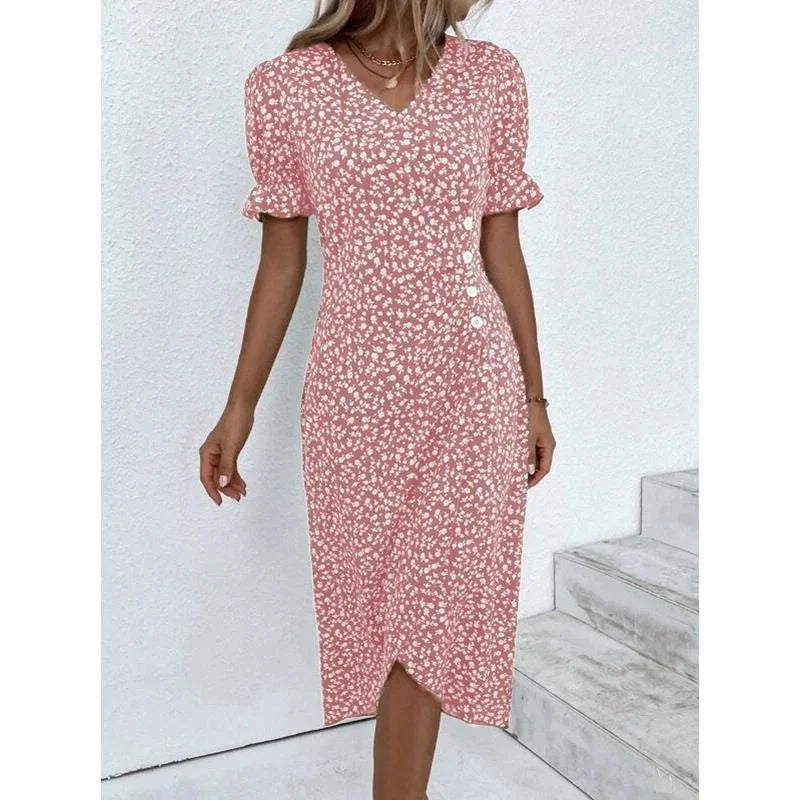 Women's V-Neck Floral Midi Dress