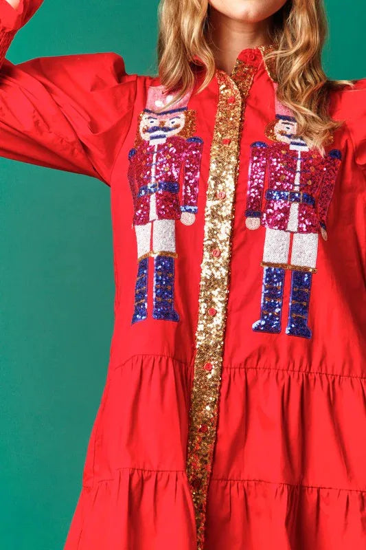 Women Long Sleeve Sequin Shirt Dress