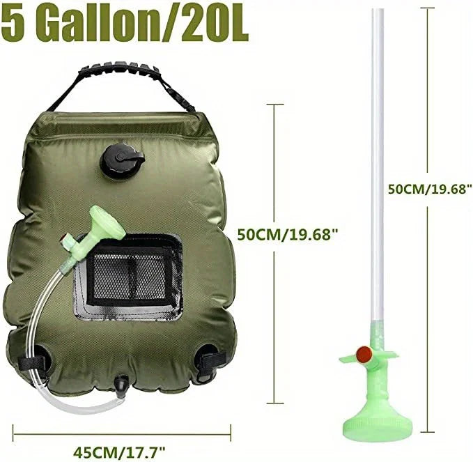 5-gallon solar-heated camping shower bag