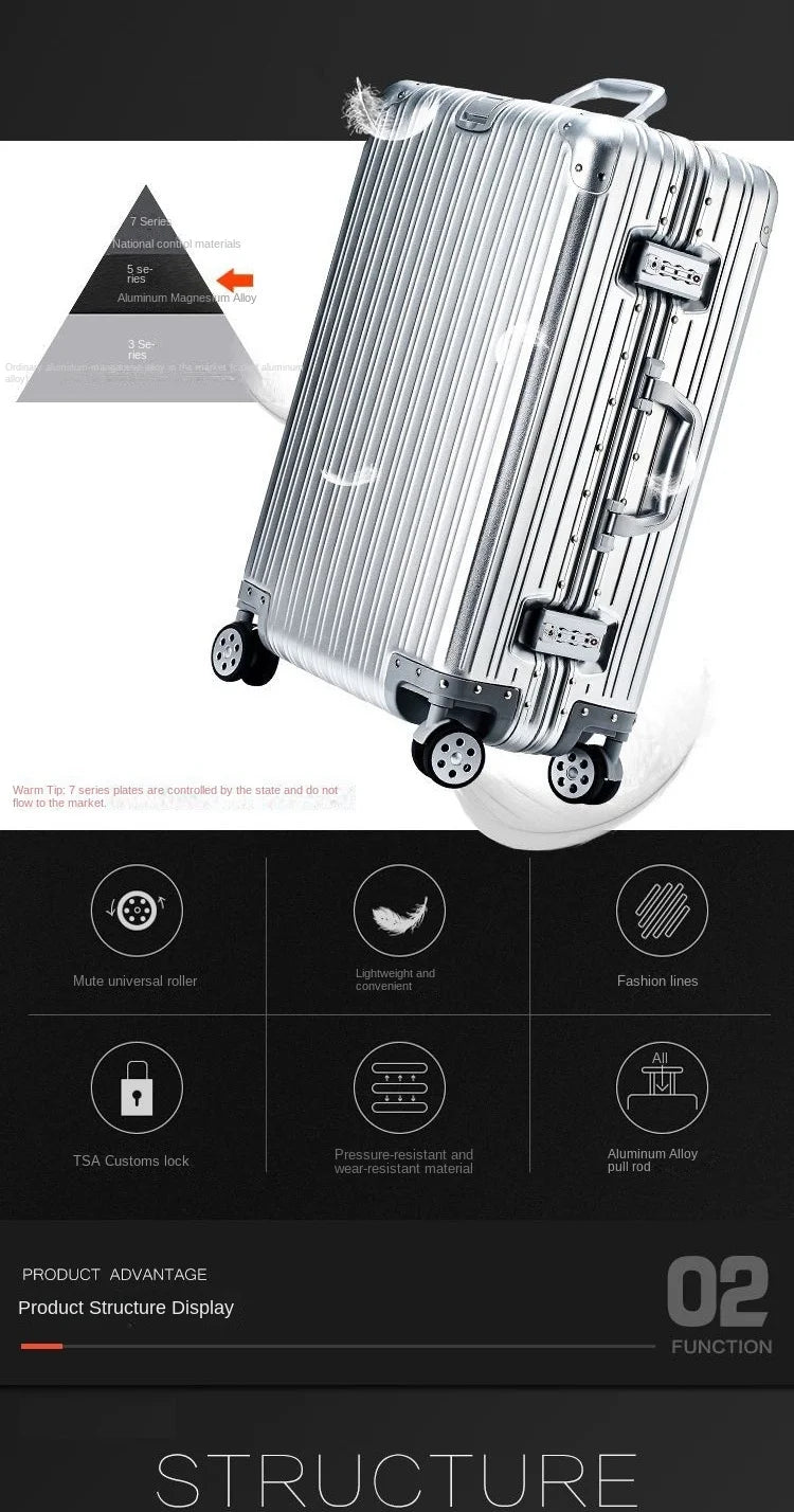 100% Aluminum-magnesium alloy Travel Suitcase