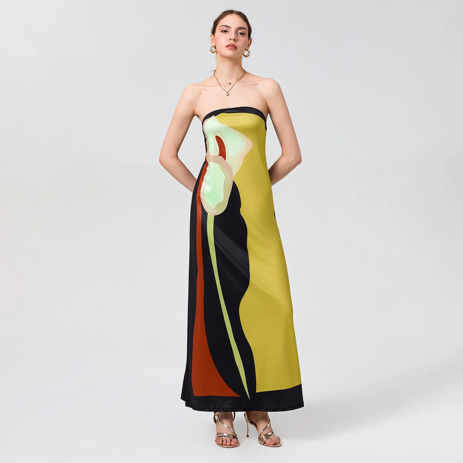Tube Bodycon Dress Women Elegant Avocado Print Strapless Elegant Maxi Dress Sleeveless Holiday Robes Summer Chic Long Dress
