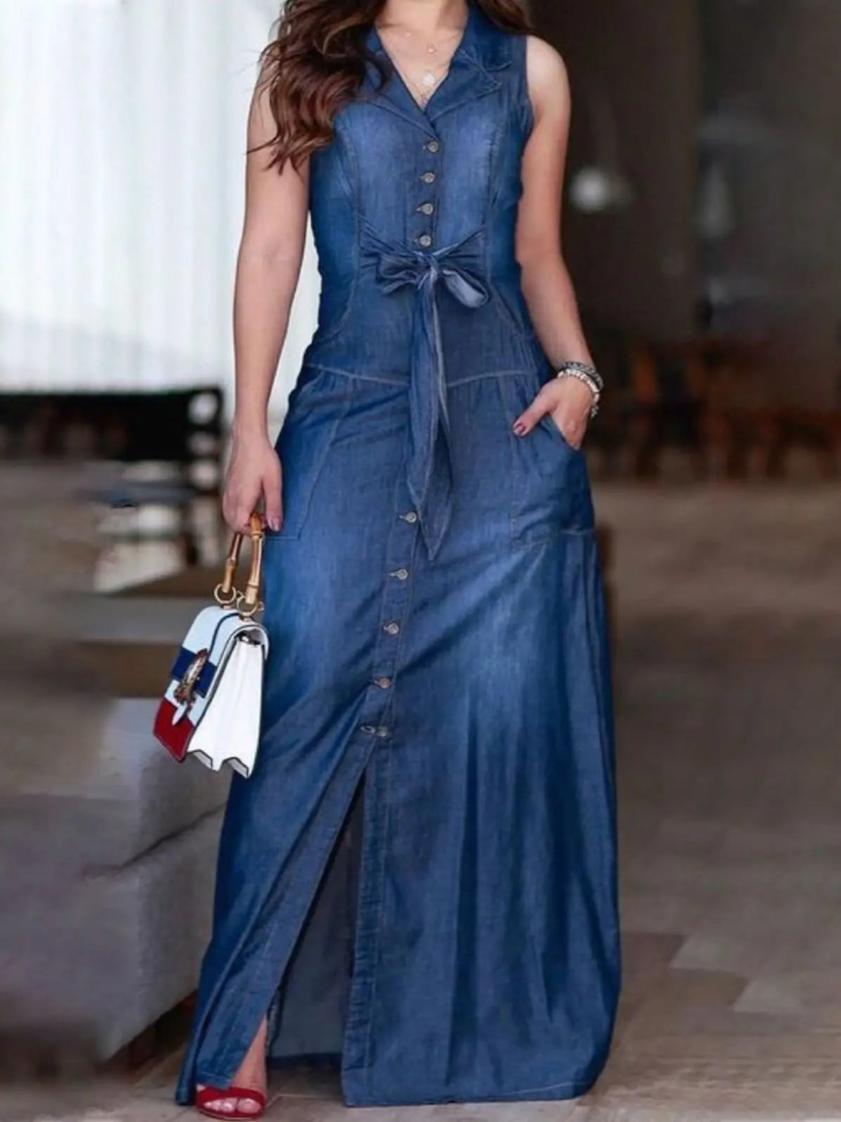 Women Light Washed Jean Tank Dress