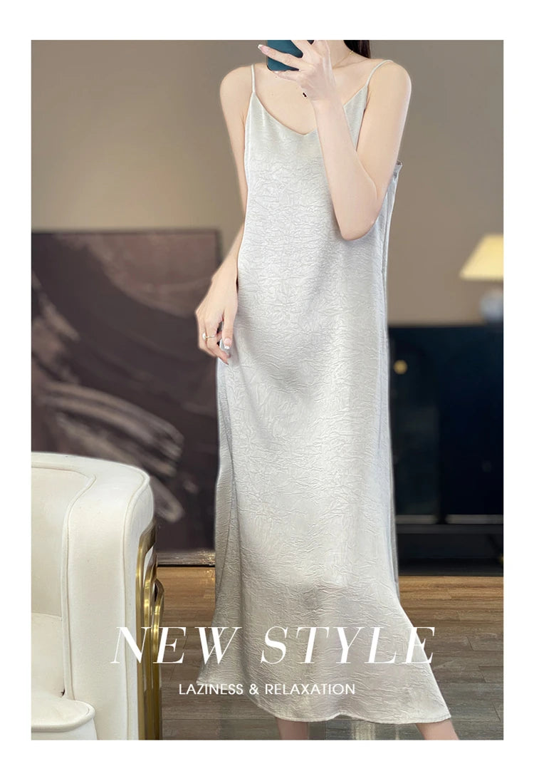 2025 New 100% Anti Wrinkle Mulberry Silk Strap Dress for Women's Summer New Loose Long Skirt