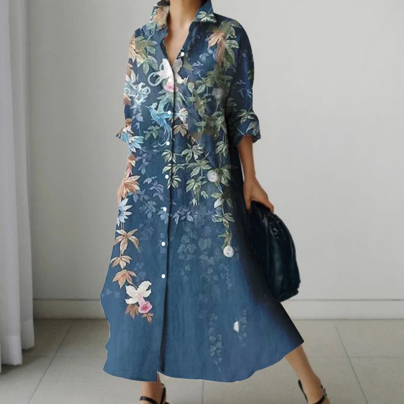 Women’s Floral Print V-Neck Pocket Dress