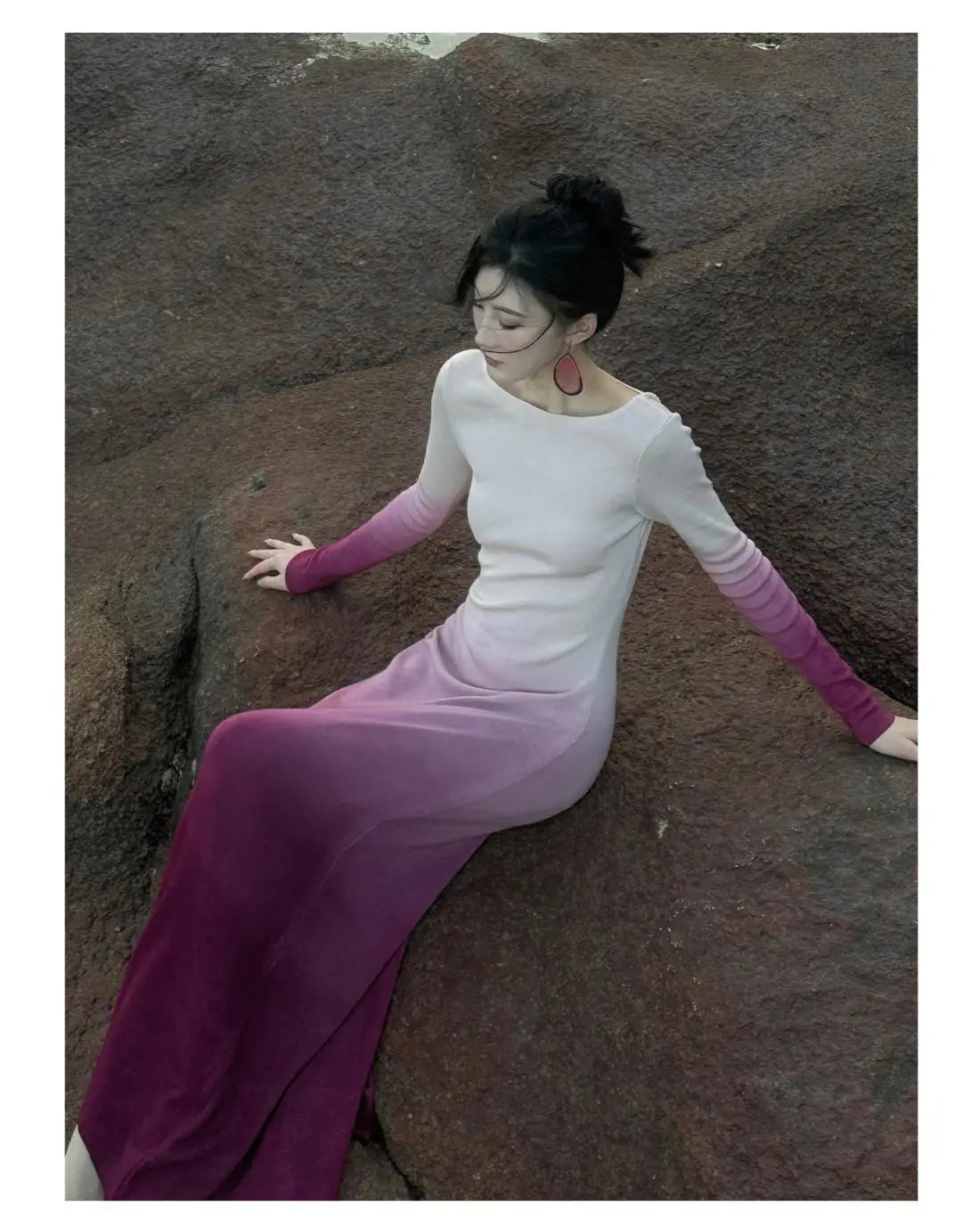 Tie-Dye Gradient Spring/Autumn Dress with Exquisite Back Cutout and Elegant Long Skirt