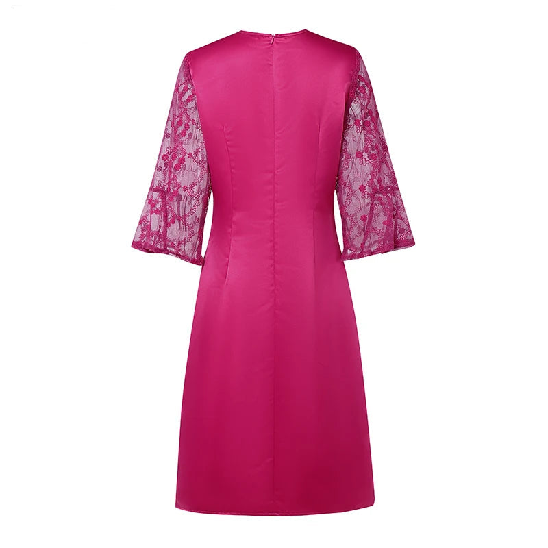 Lace V-Neck Satin Dress