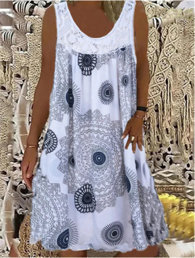 Digital printed off shoulder sexy camisole loose fitting dress lace casual dress summer dress