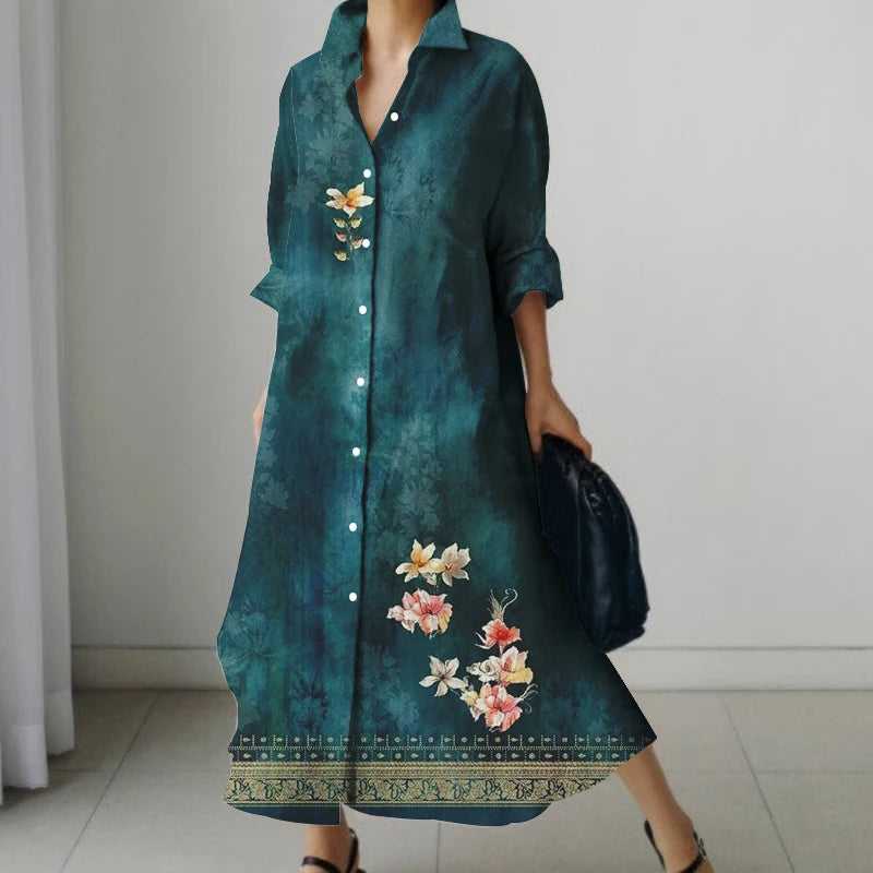 Women’s Floral Print V-Neck Pocket Dress