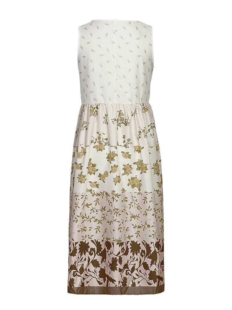 Plus Size Floral Printed Sleeveless Midi Dress