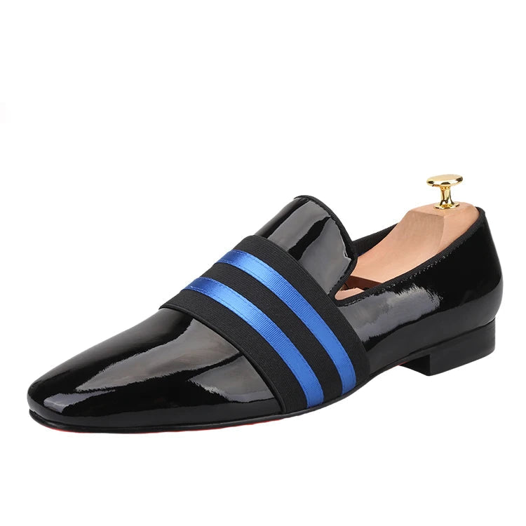Men's Patent Leather Slip-On Shoes with Patchwork Colour Crossband Comfortable Wear for Fashion Party