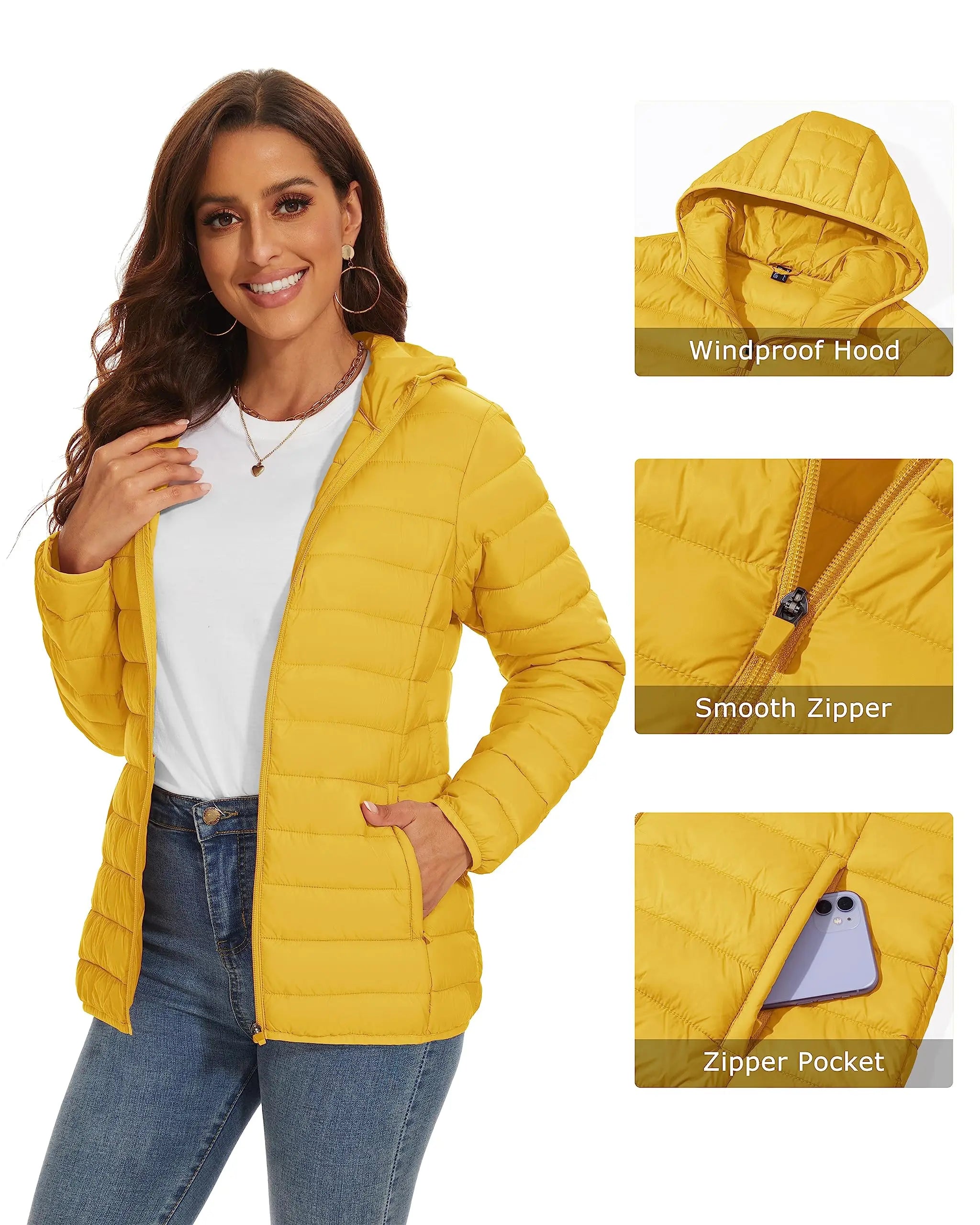 TACVASEN Winter Hooded Puffer Jacket Womens Quilted Warm Coats Casual Windbreaker Waterproof Padded Lightweight Outdoor Outwear