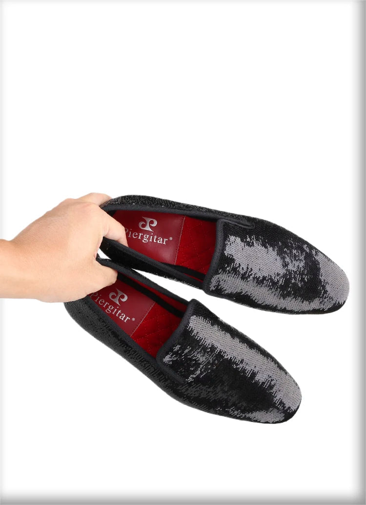 Men's Smoking Slippers With Red Outsole And Sequins for Weddings and Proms