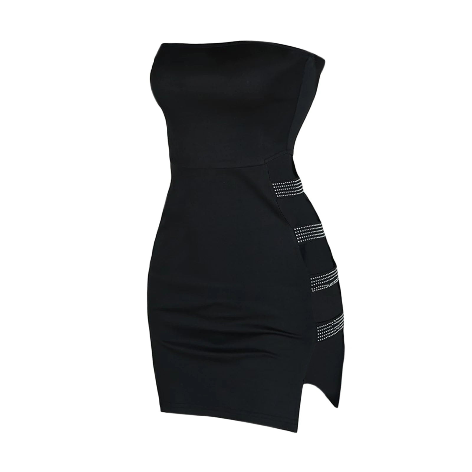 Women’s Sexy Tube Tops Pencil Dress Fashion Solid Color Rhinestone Hollow Skinny Short Dress Streetwear
