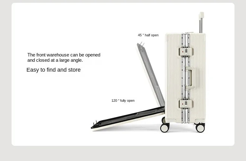 Aluminum Suitcase Front Opening Rolling Luggage