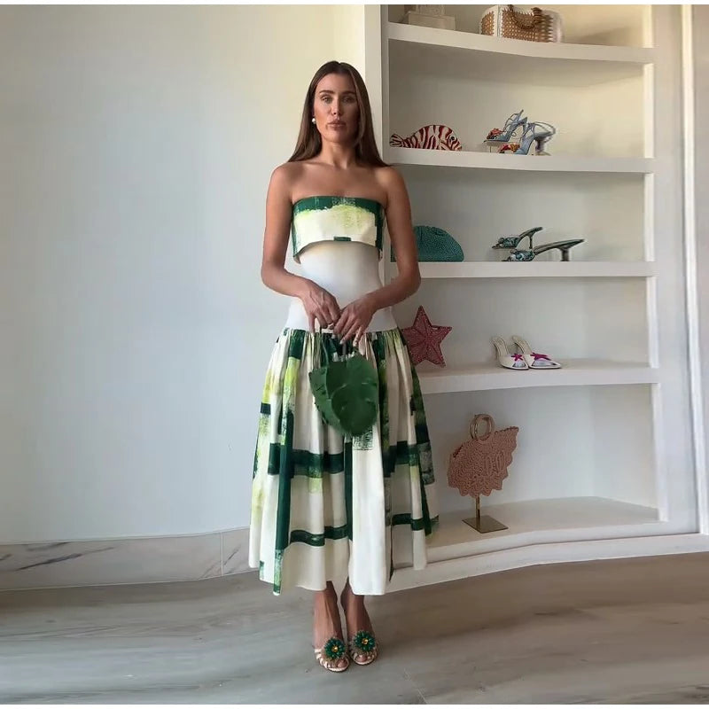 Women's Strapless Open Back Patchwork Long Dress