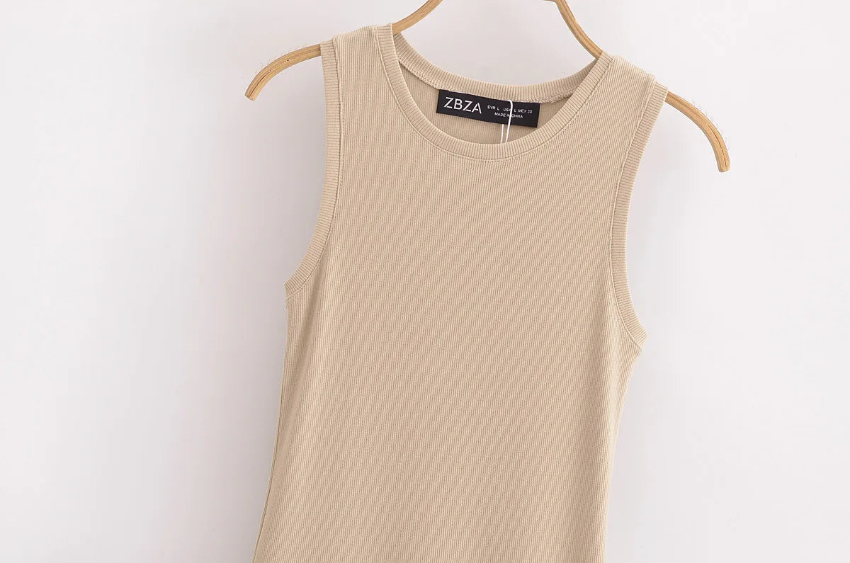 Fashion temperament European and American style summer women's clothing new two-color splicing long vest dress